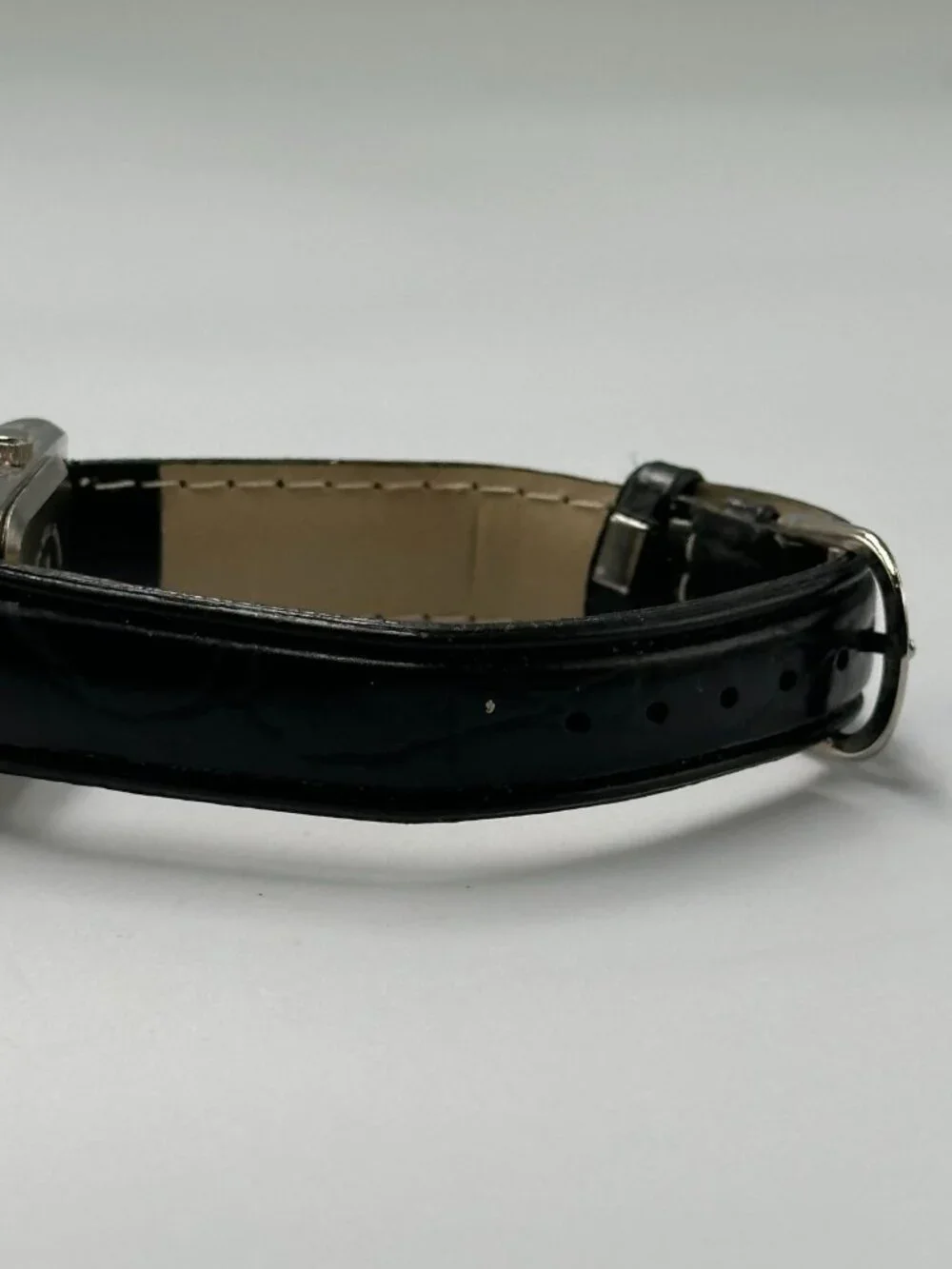 3/$30 Ravinia Watch Women Silver 21MM Rectangle Case Black Leather Band 7.5